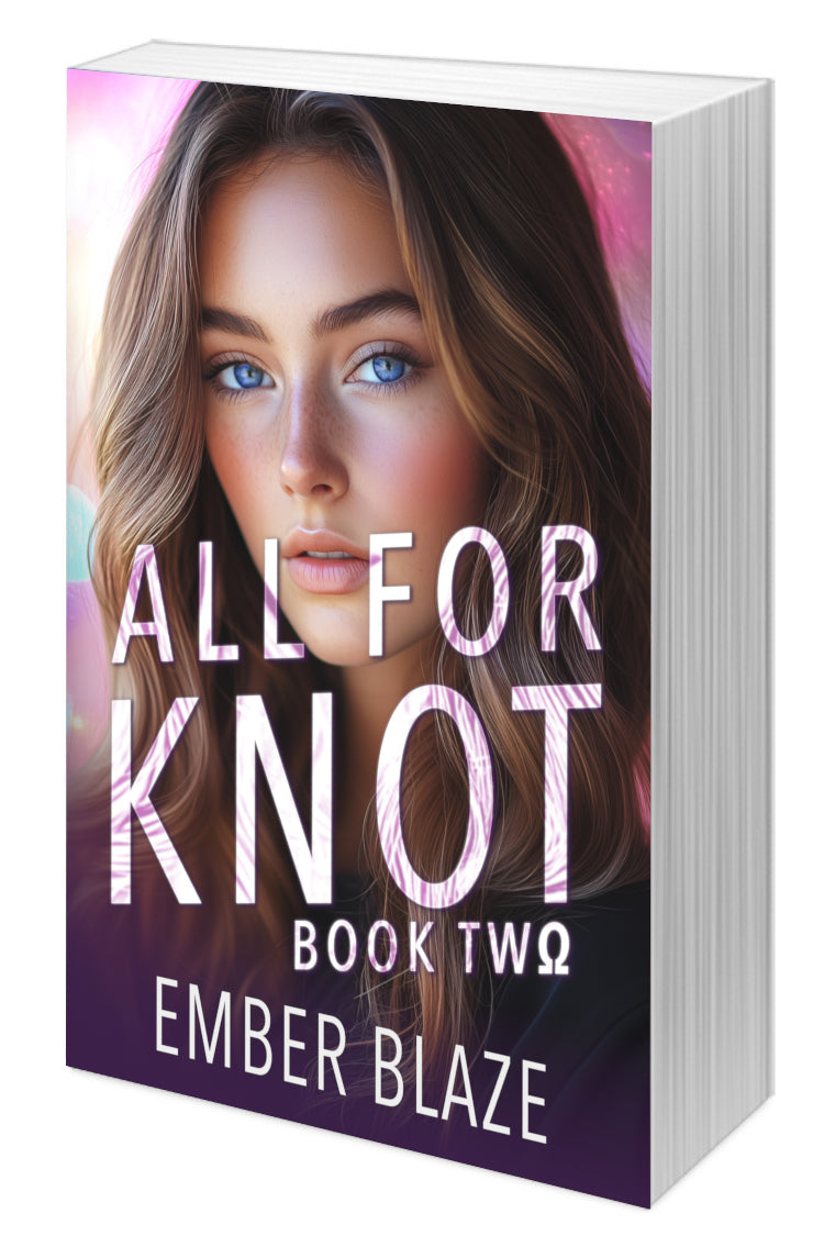 A 3D mockup of a paperback book titled 'All For Knot: Book Two' by Ember Blaze, showing the front cover with a portrait of a woman and the title text, set against a plain white background.