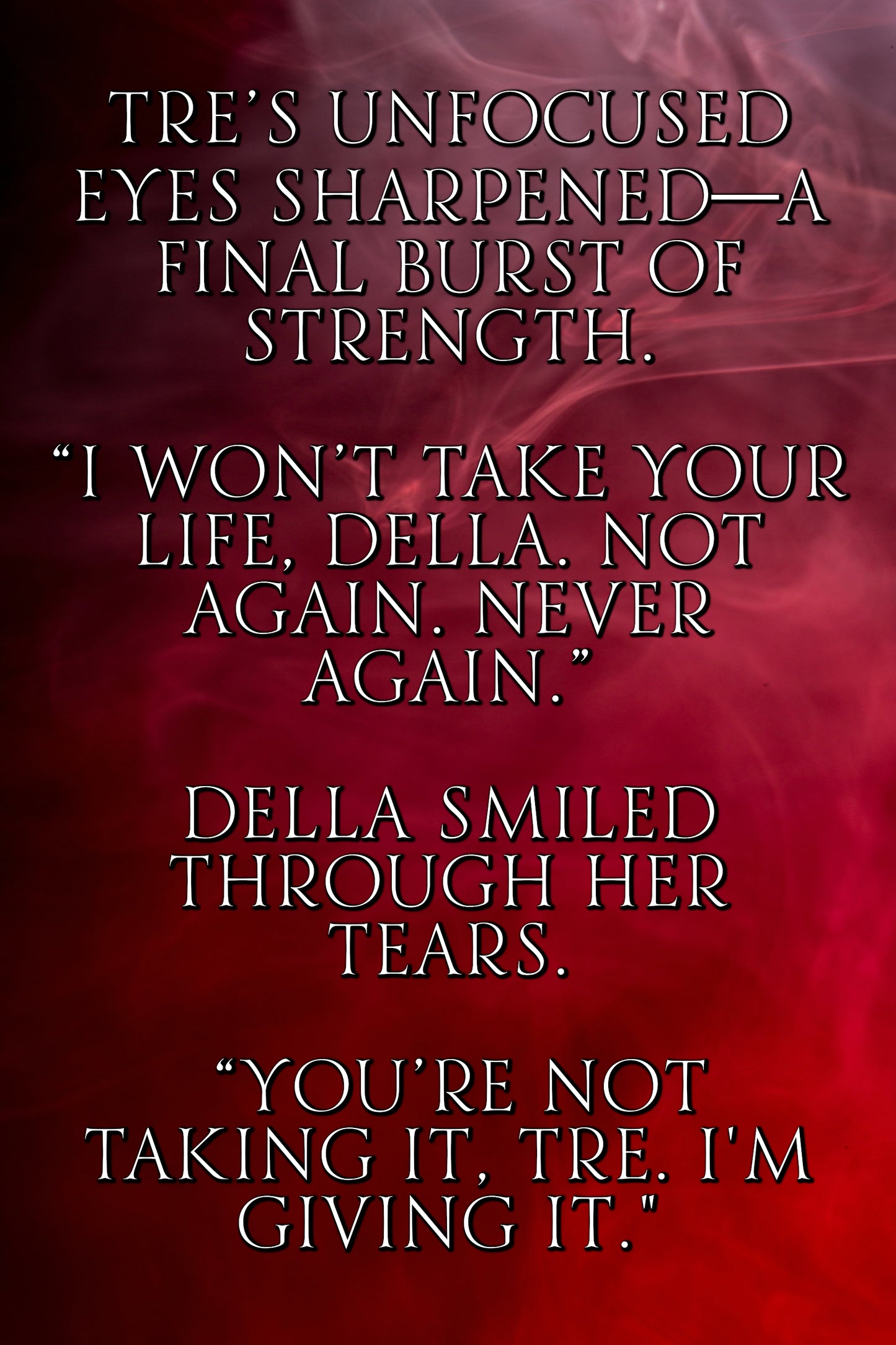 Text from Lover's Rebirth on a red background with a smoky effect