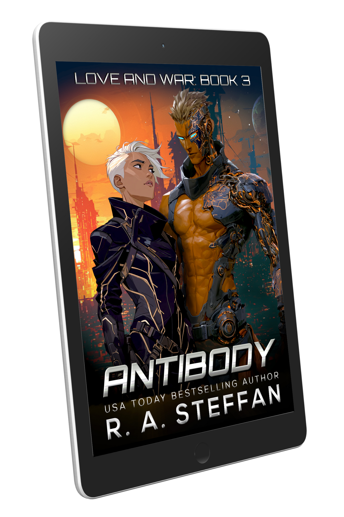 Ebook cover of 'Antibody' by R.A. Steffen on a tablet device