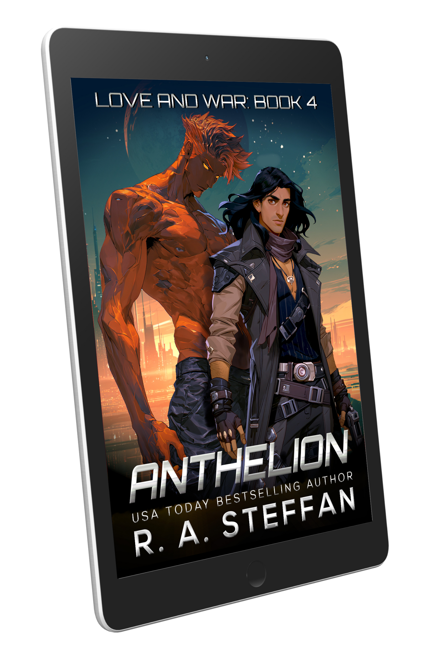 Cover of Anthelion by R. A. Steffan on a tablet