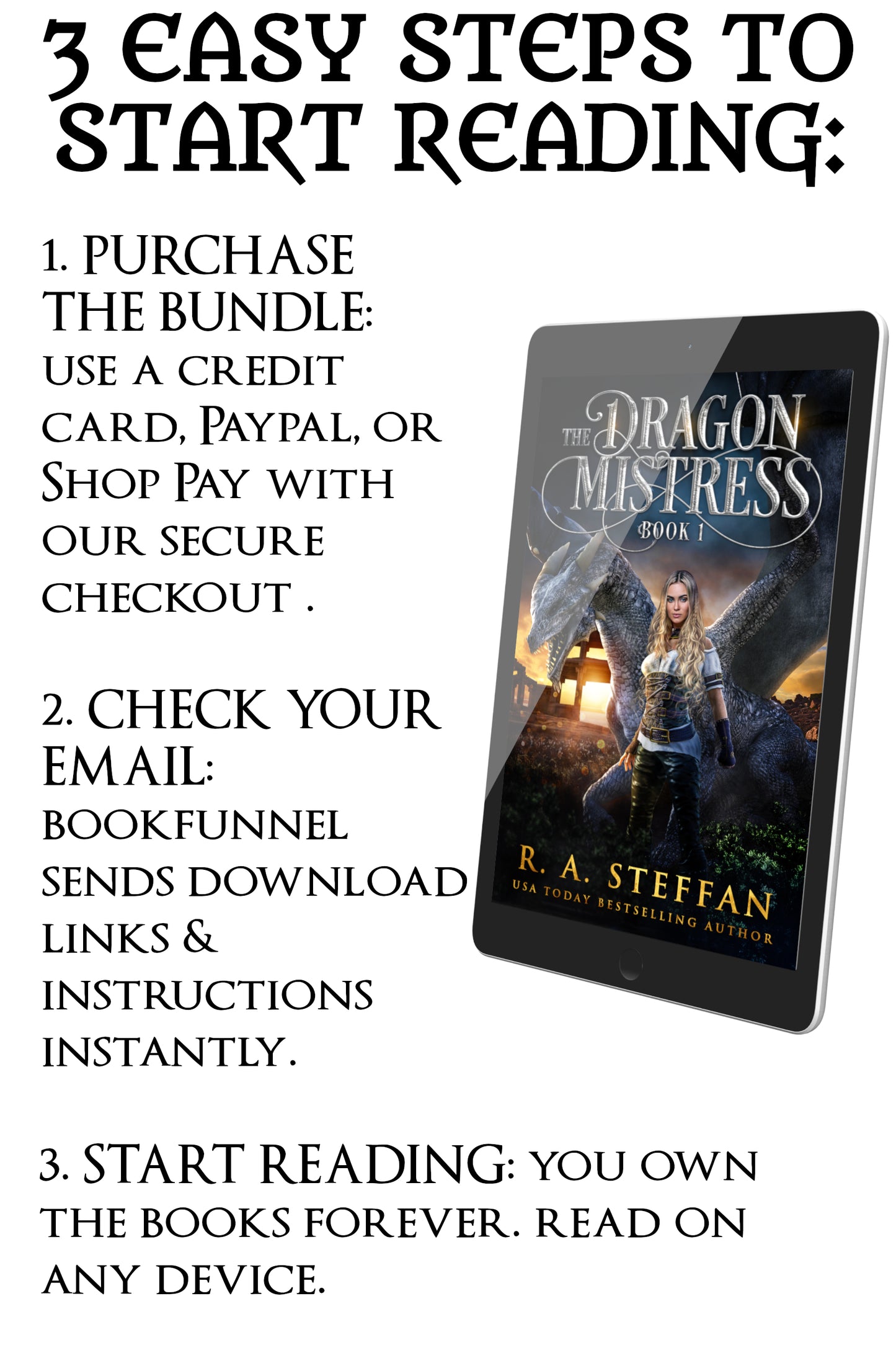 Promotional graphic for 'The Dragon Mistress' book series with text on how to start reading.