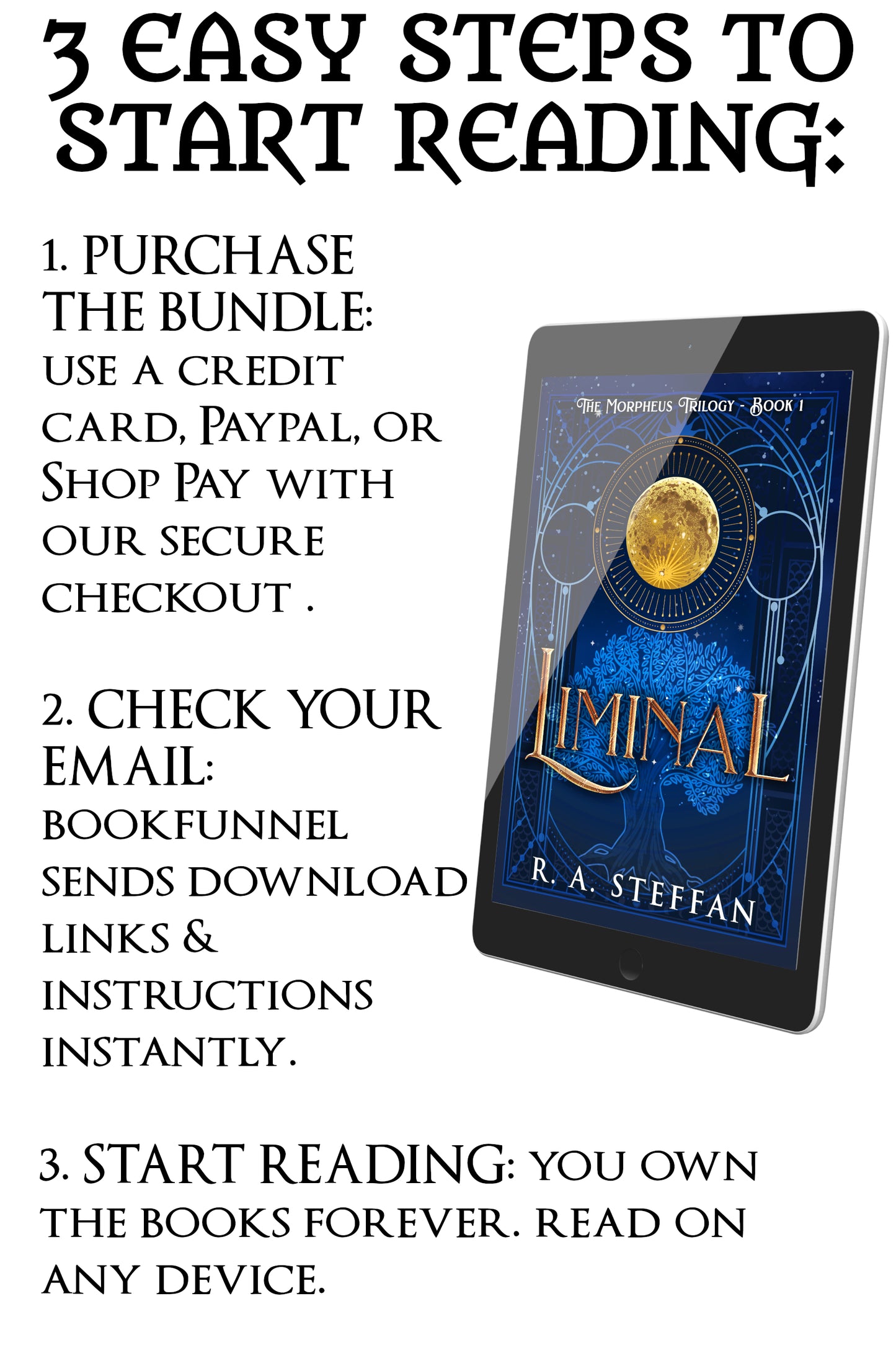 Promotional text for purchasing and downloading an ebook titled 'Liminal' by R.A. Steffan