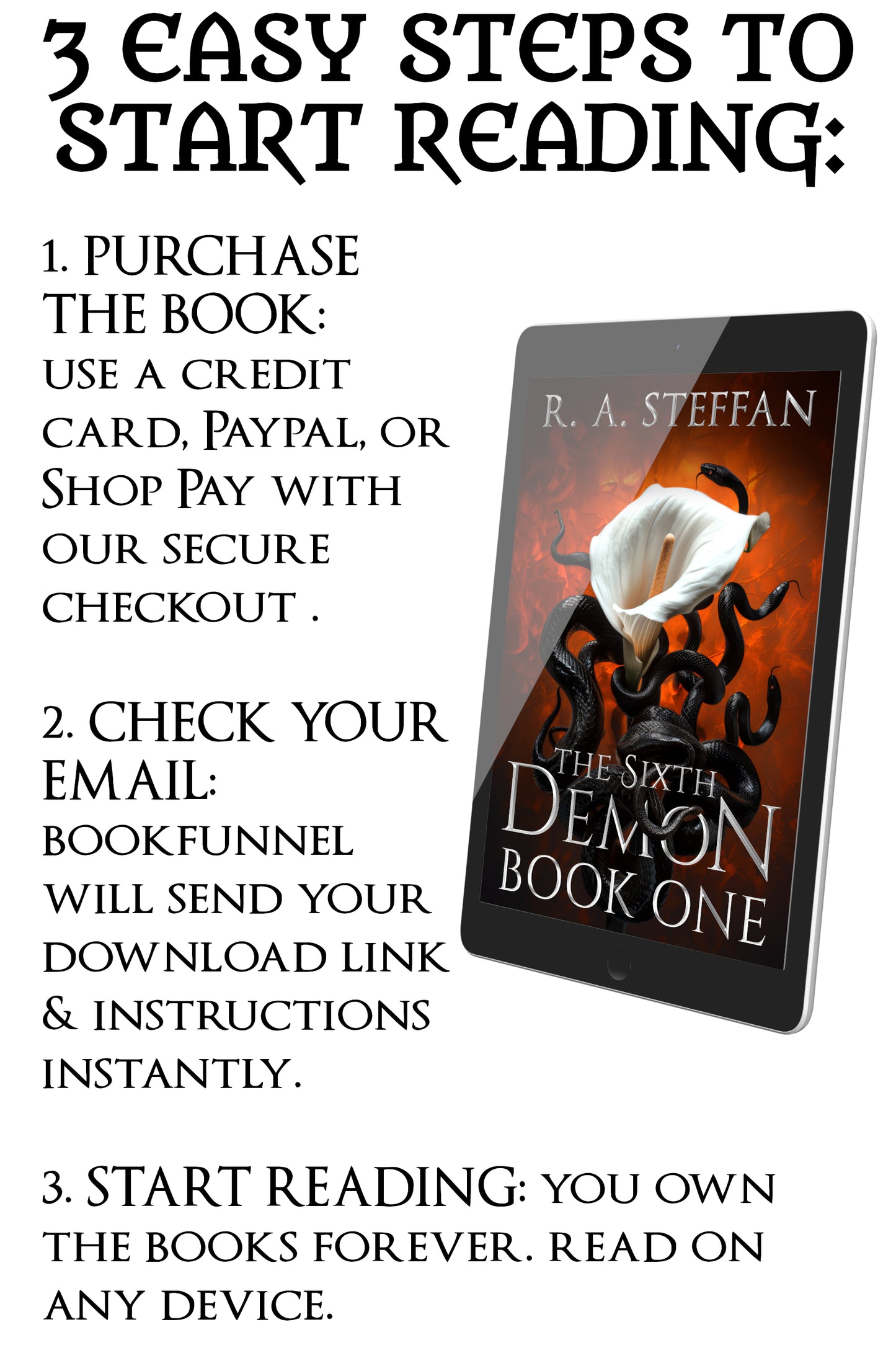 Promotional graphic for 'The Sixth Demon' by R.A. Steffan with text on how to start reading.