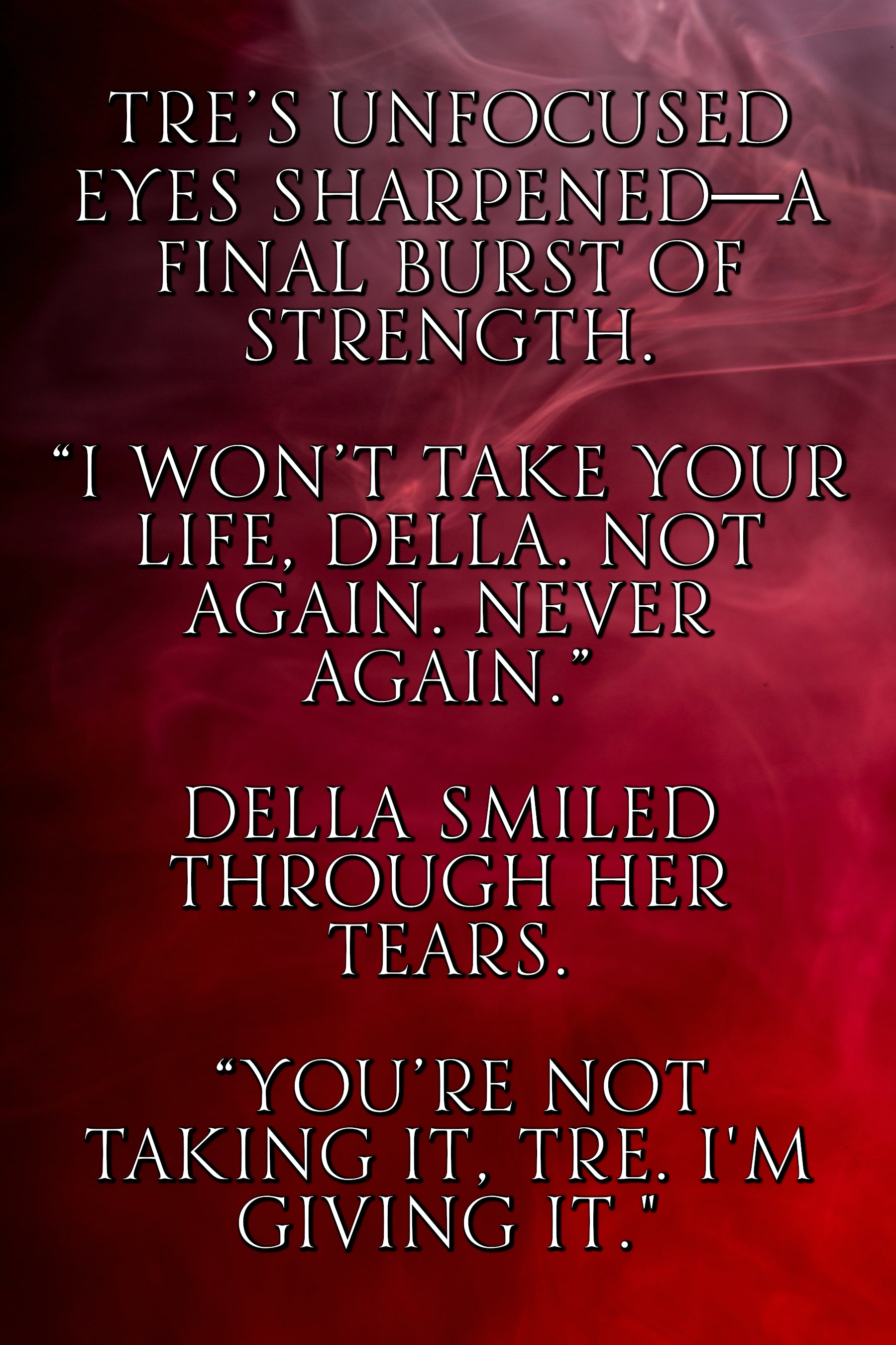Text from Lover's Rebirth on a red background with a smoky effect