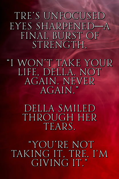 Text from Lover's Rebirth on a red background with a smoky effect