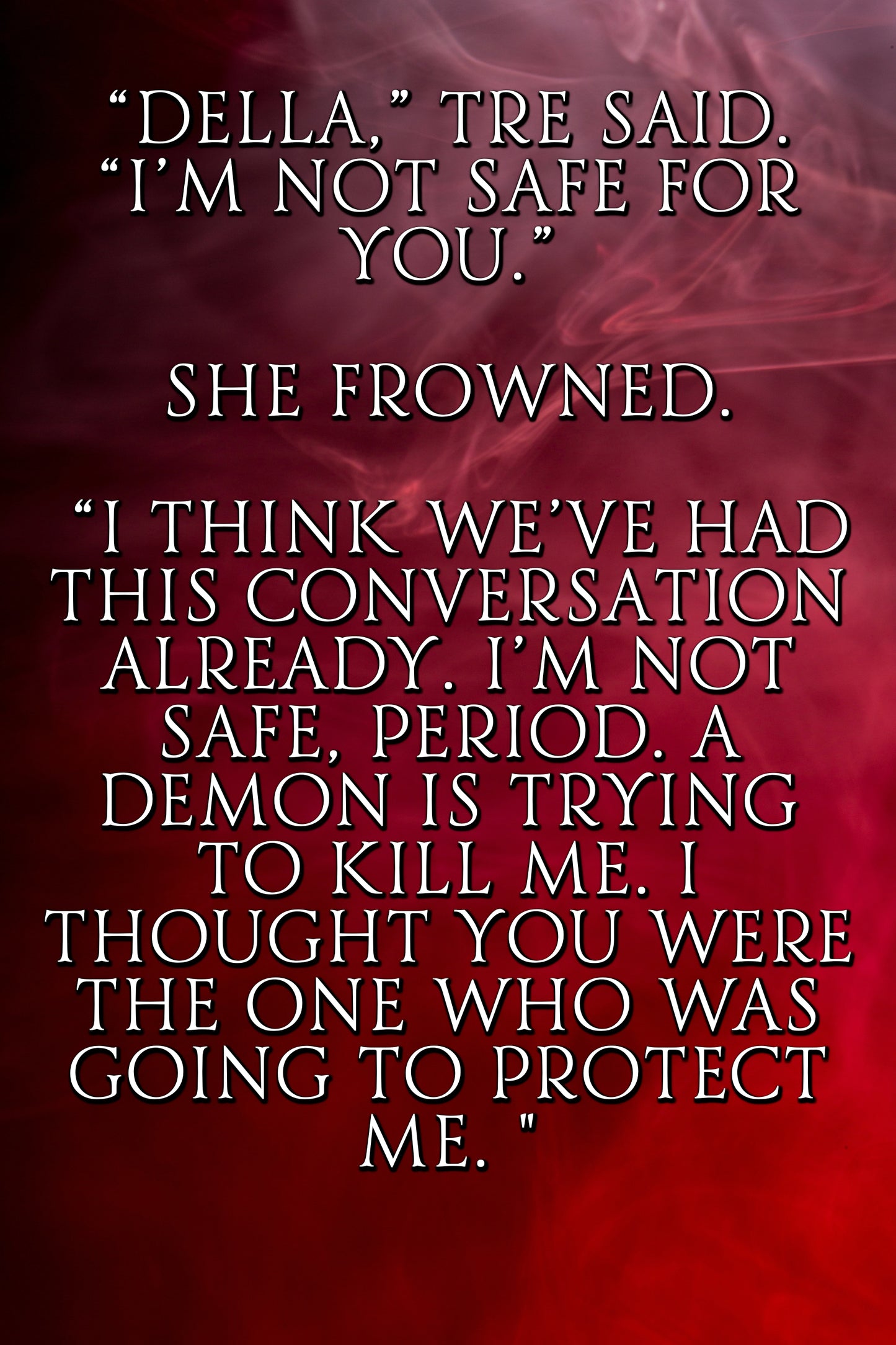 Text from Lover's Rebirth on a red background with a smoky effect