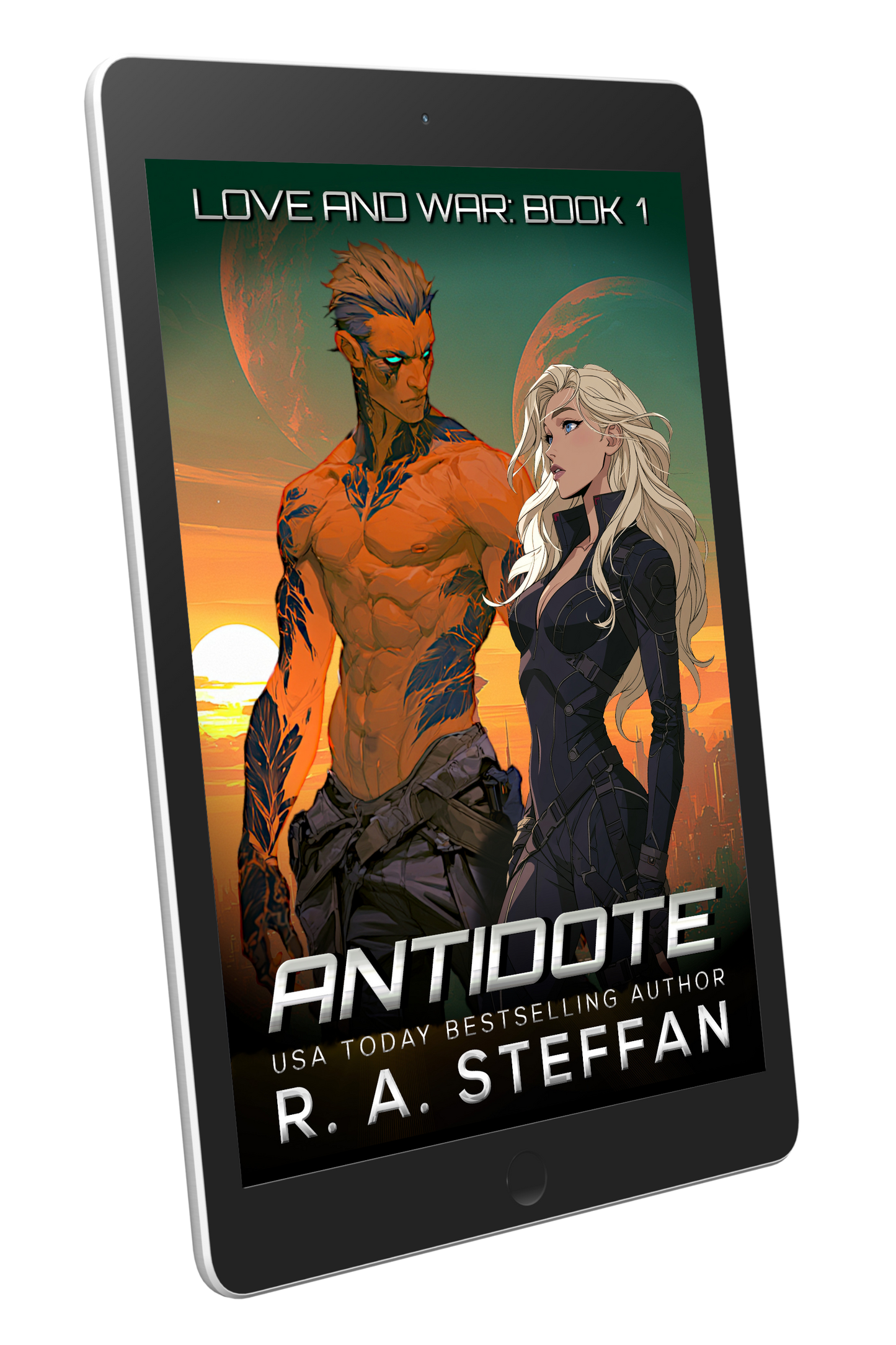 Ebook cover of 'Antidote' by R.A. Steffen on a tablet