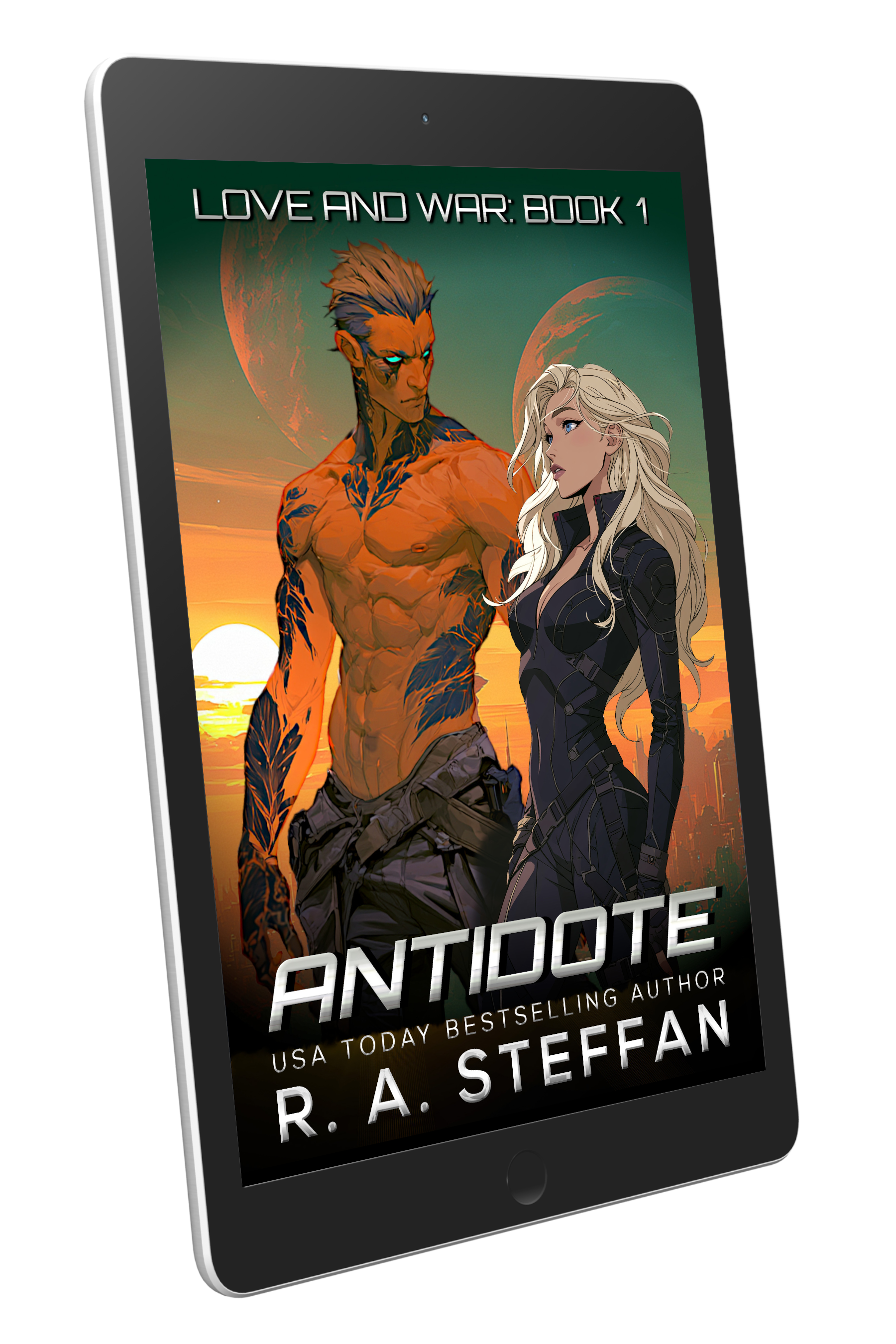 Ebook cover of 'Antidote' by R.A. Steffen on a tablet