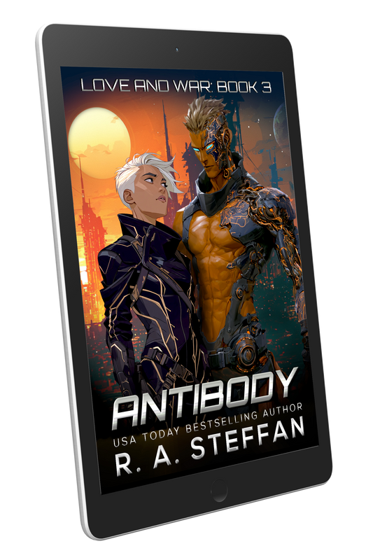Ebook cover of 'Antibody' by R.A. Steffen on a tablet device