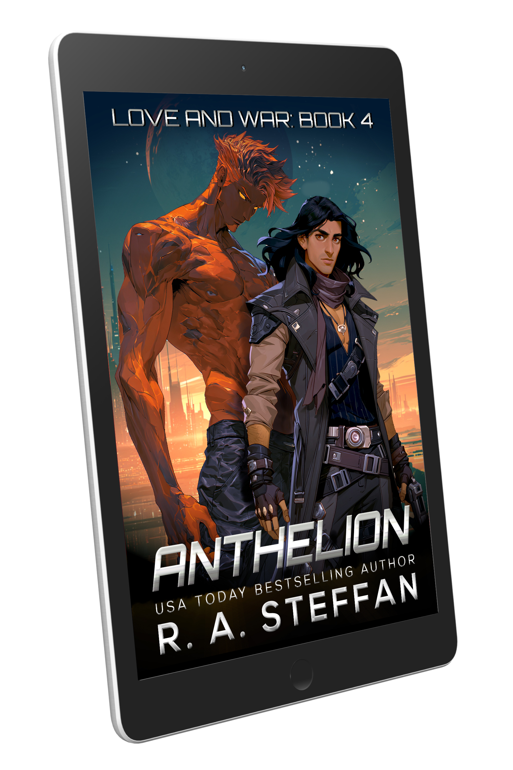 Cover of Anthelion by R. A. Steffan on a tablet