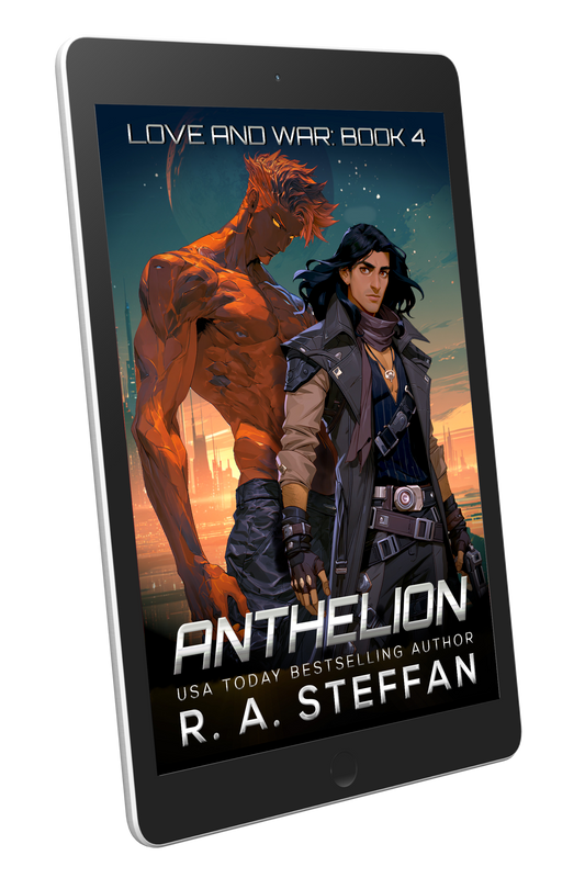 Cover of Anthelion by R. A. Steffan on a tablet