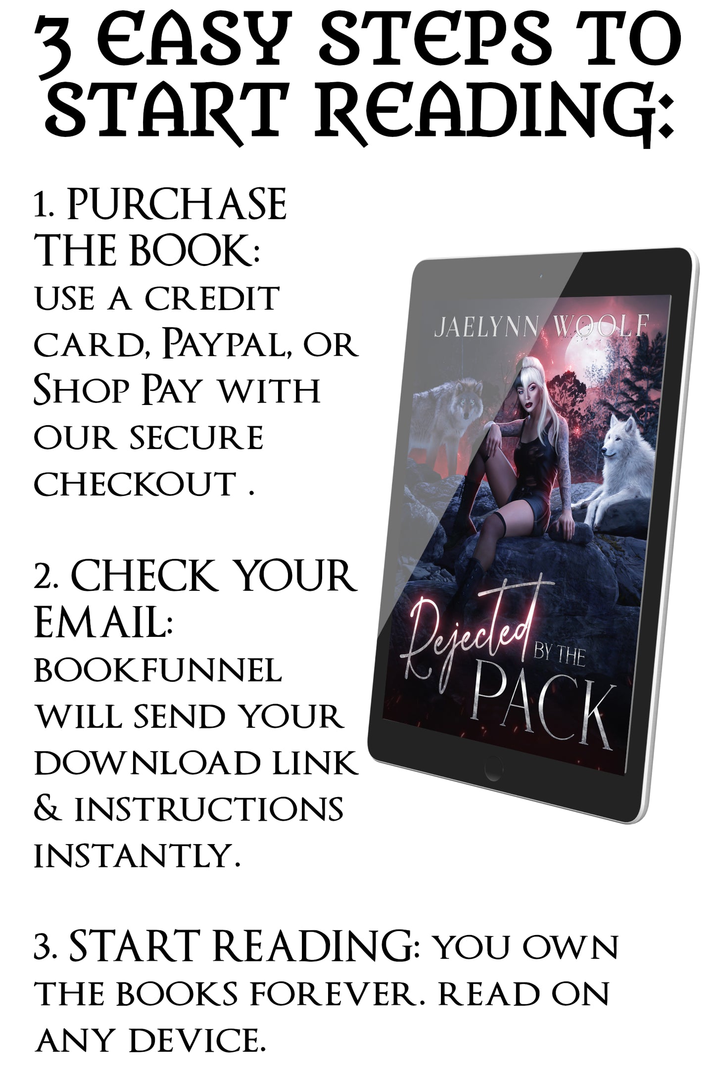 Promotional graphic for 'Rejected by the Pack' with text on how to start reading the book.