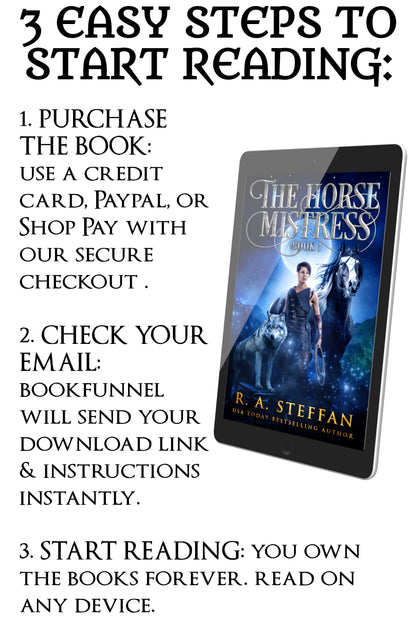 Ebook of 'The Horse Mistress' on a tablet with text on how to start reading.
