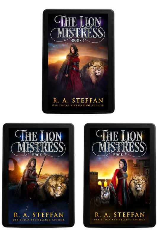 Three ebook covers for 'The Lion Mistress Book 1-3' by R. A. Steffan, displayed on a plain white background.