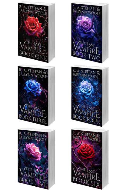 Six book covers arranged in a 3-by-2 grid on a plain white background. The books are titled 'The Last Vampire' and are numbered Book One through Book Six.