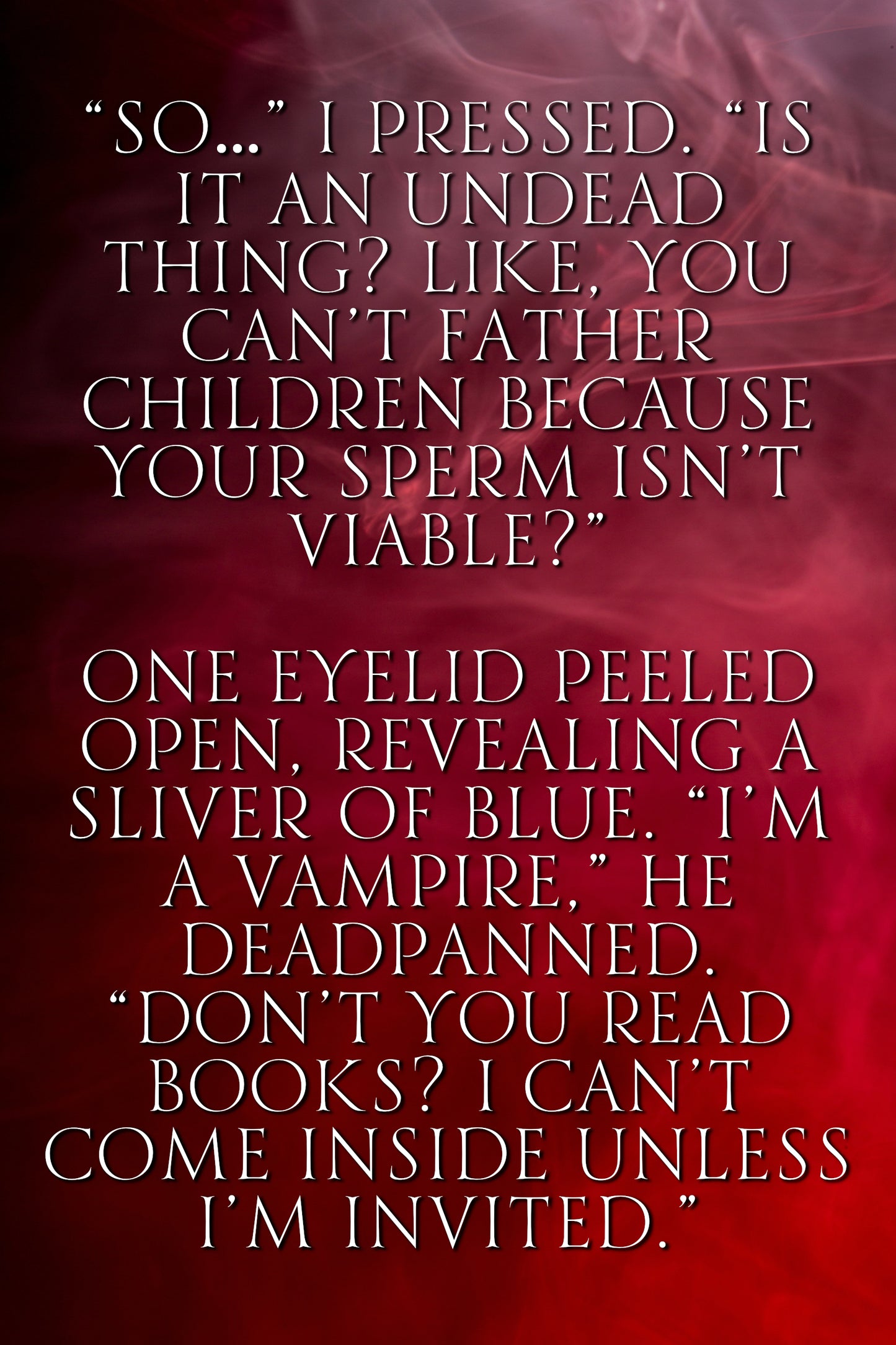 Book quote, white text on red background