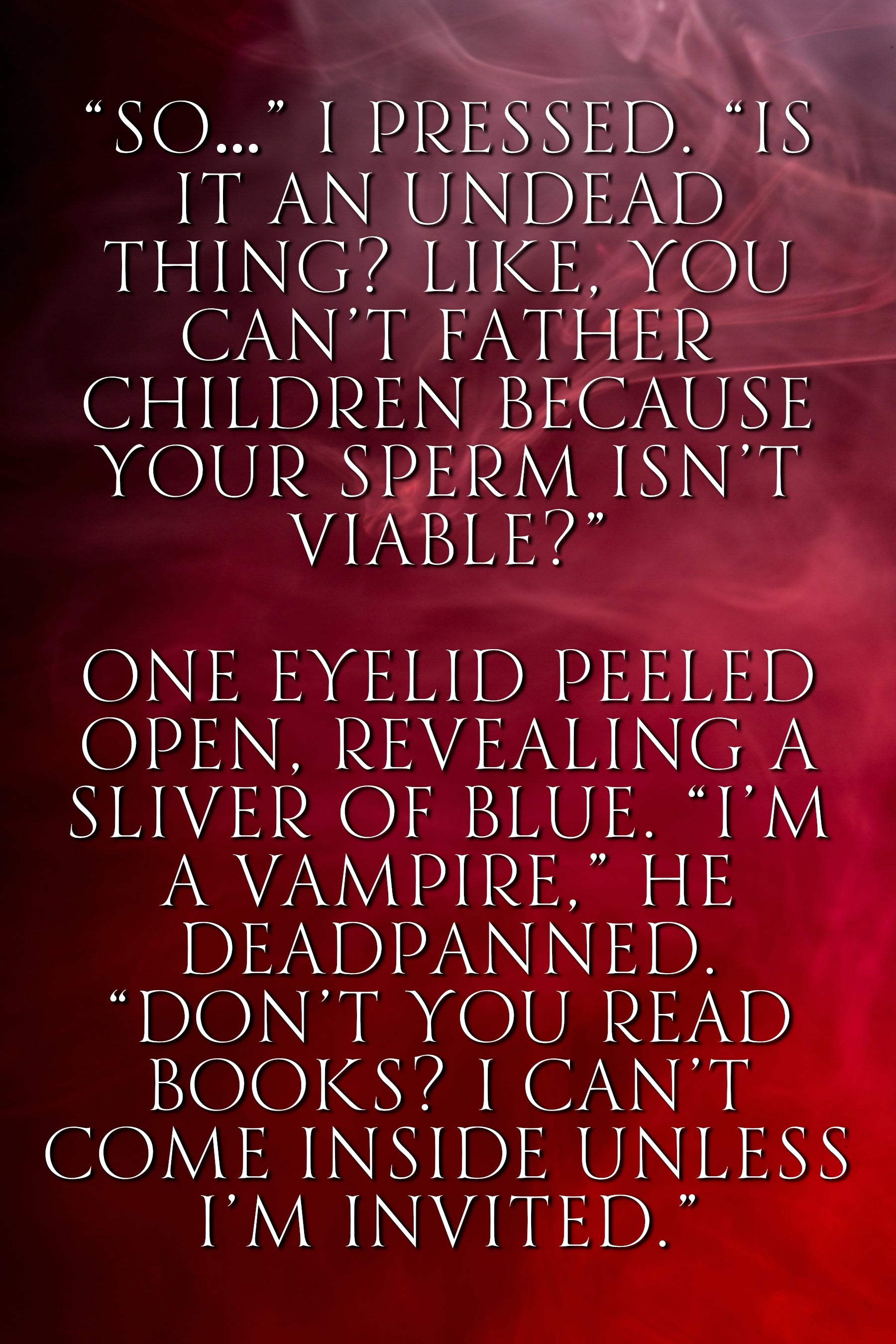 Book quote, white text on red background