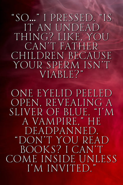 Book quote, white text on red background