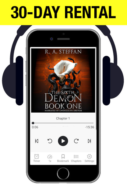 Promotional graphic for a 30-day rental of 'The Sixth Demon Book One' by R. A.