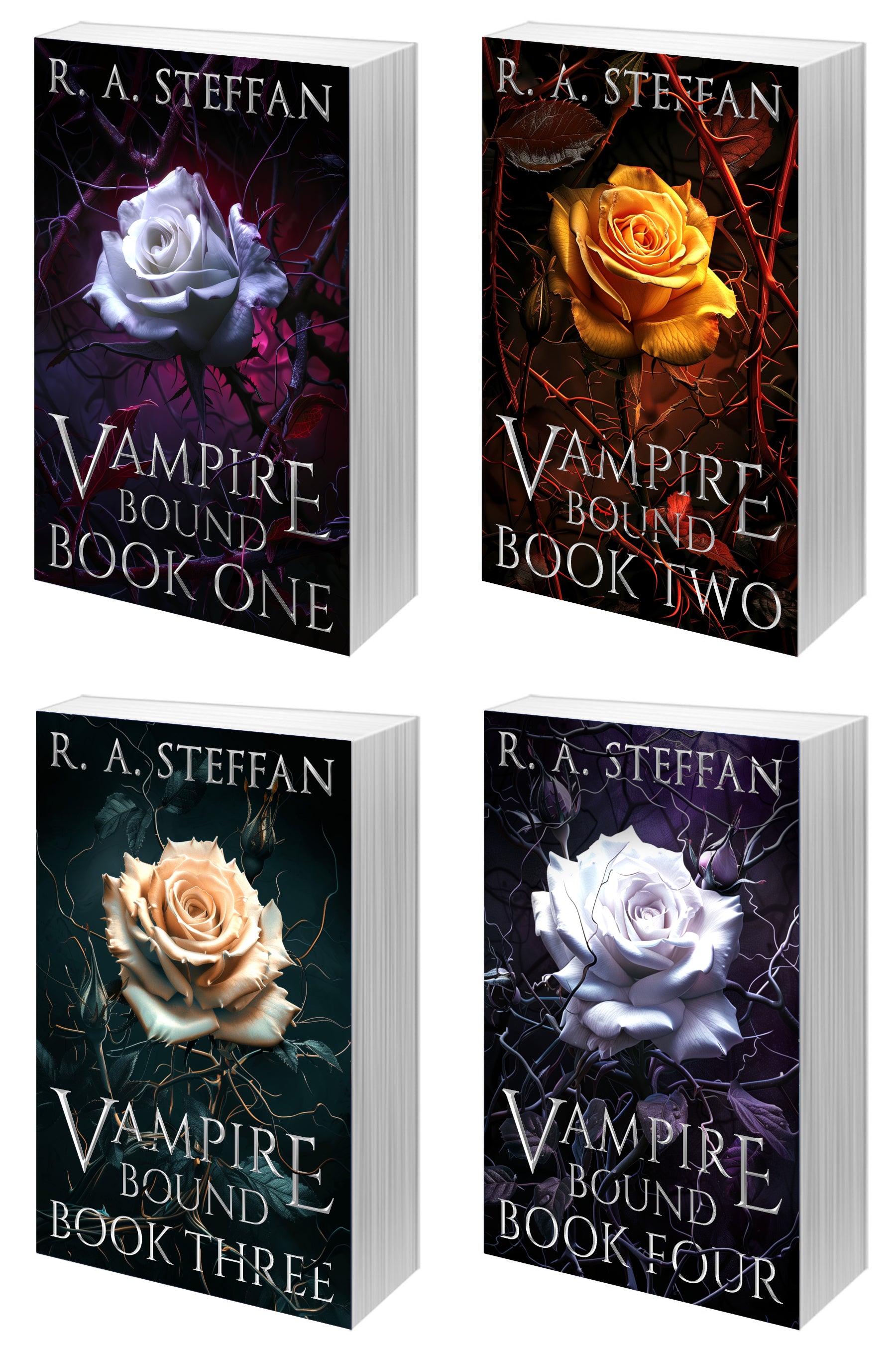 Four paperback book covers arranged in a 2x2 grid, each showing the title 'Vampire Bound Books 1-4' and the author name 'R. A. Steffan'