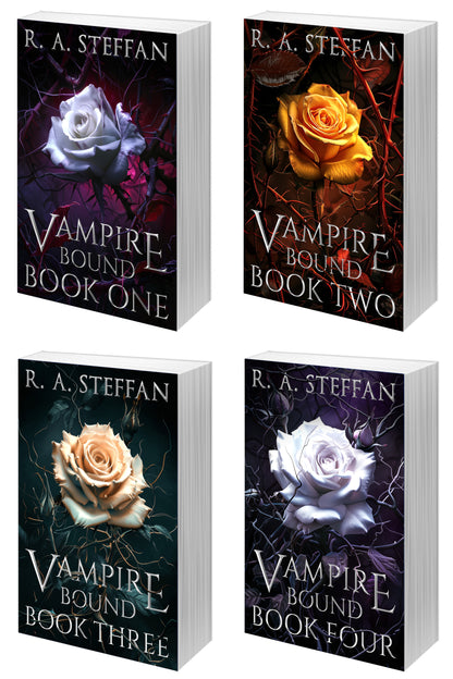 Four paperback book covers arranged in a 2x2 grid, each showing the title 'Vampire Bound Books 1-4' and the author name 'R. A. Steffan'