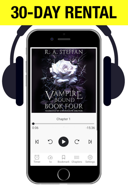Promotional graphic for a 30-day rental of the audiobook 'Vampire: Bound Book Four' by R. A.